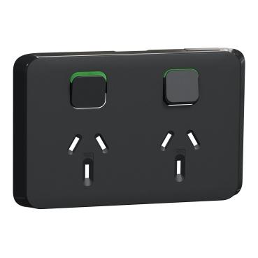CLIPSAL ICONIC EXTRA BLACK 10A DOUBLE POWERPOINT SKIN 3025C-XB