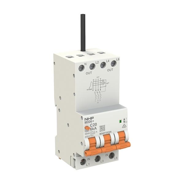 NHP MOD6+ 20A 3 POLE 6kA 30mA RCBO WITH NEUTRAL TAIL MD6RT2030A