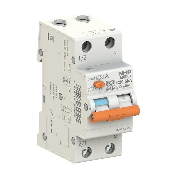 NHP MOD6+ 1 POLE 16A C CURVE TYPE A RCBO MD6RD1630A