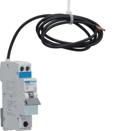 HAGER 1 POLE 16A PIGTAIL TYPE A 6kA 30mA RCBO ADC916T