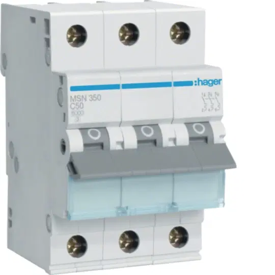 HAGER 3 POLE 50A 6KA MINIATURE CIRCUIT BREAKER MSN350