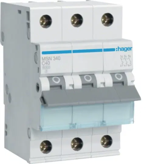 HAGER 3 POLE 40A 6KA MINIATURE CIRCUIT BREAKER MSN340