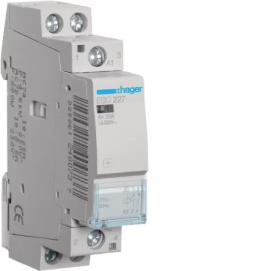 HAGER 25A 1NO+1NC (NORMALLY OPEN/CLOSE) 230V~50Hz CONTACTOR ESC227