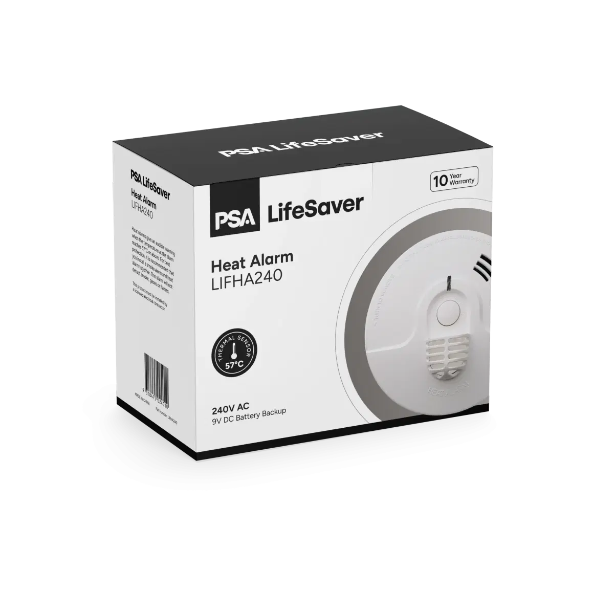 PSA LIFESAVER 240V HEAT ALARM WITH 9V BATTERY BACK-UP LIFHA240