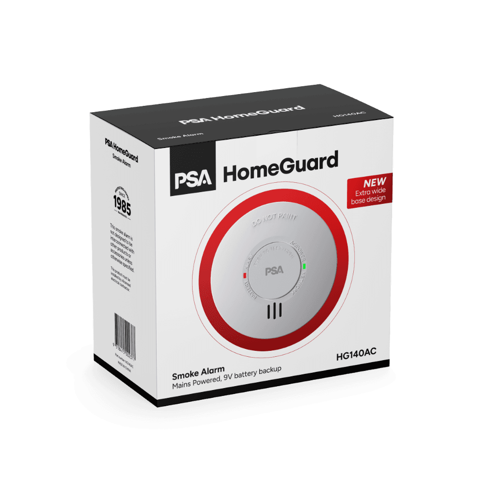 PSA HOMEGUARD 240V PHOTOELECTRIC SMOKE ALARM WITH 9V BATTERY BACK UP HG140AC