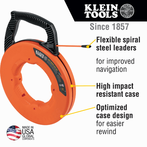 KLEIN TOOLS 15M MULTI-GROOVE FIBREGLASS FISH TAPE (56382)