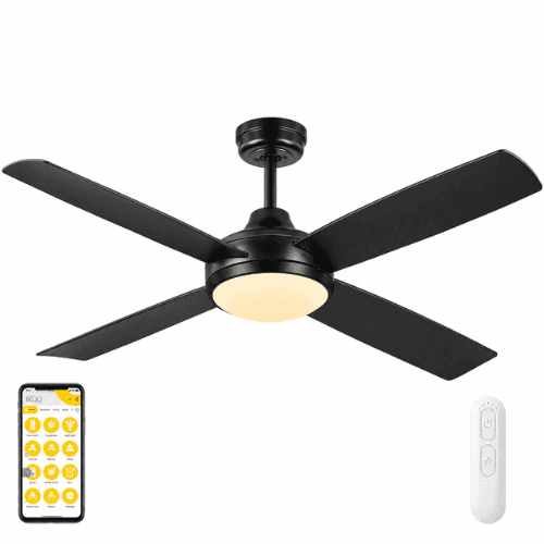 MERCATOR ANOVA BLACK 132CM DC IKUU SMART WI-FI CEILING FAN WITH LIGHT AND REMOTE FC1148BKWIFI