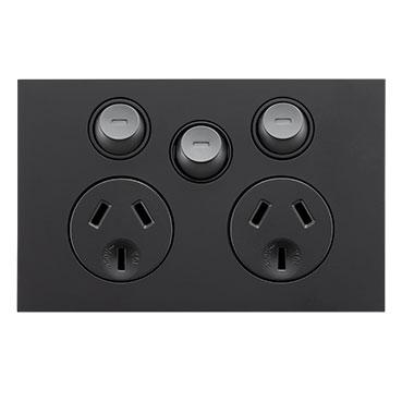 CLIPSAL SATURN ZEN BLACK 10A DOUBLE POWERPOINT WITH EXTRA SWITCH Z4025X-ZB