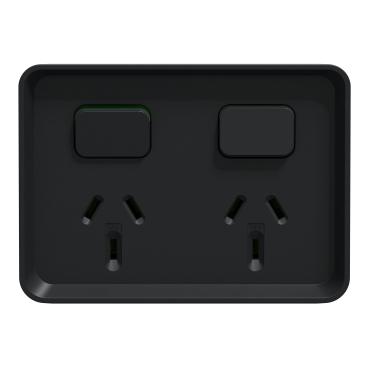 CLIPSAL ICONIC OUTDOOR BLACK 10A DOUBLE POWERPOINT O3025BK