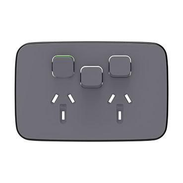 CLIPSAL ICONIC ESSENCE ASH GREY 10A DOUBLE POWERPOINT WITH EXTRA SWITCH SKIN E3025XC-AG