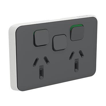 CLIPSAL ICONIC ANTHRACITE 10A DOUBLE POWERPOINT WITH EXTRA SWITCH 3025XC-AN