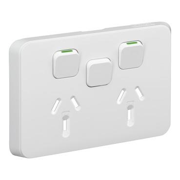 CLIPSAL ICONIC EXTRA WHITE 10A DOUBLE POWERPOINT WITH EXTRA SWITCH SKIN 3025XC-XW