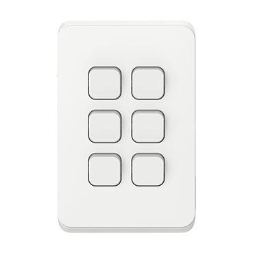 CLIPSAL ICONIC 6 GANG VERTICAL SWITCH 10A 3046VA-VW