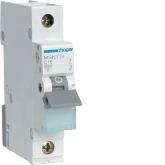 HAGER 1 POLE 16A 6KA MINIATURE CIRCUIT BREAKER MSN116