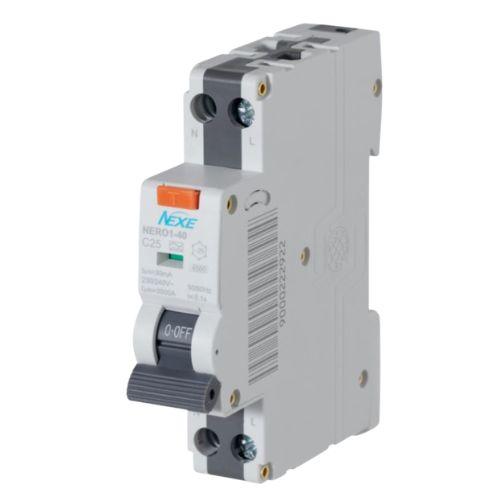 NEXE 1 Pole 25A RCBO Type A 30mA 4.5kA Circuit Breaker NXRCBO25A